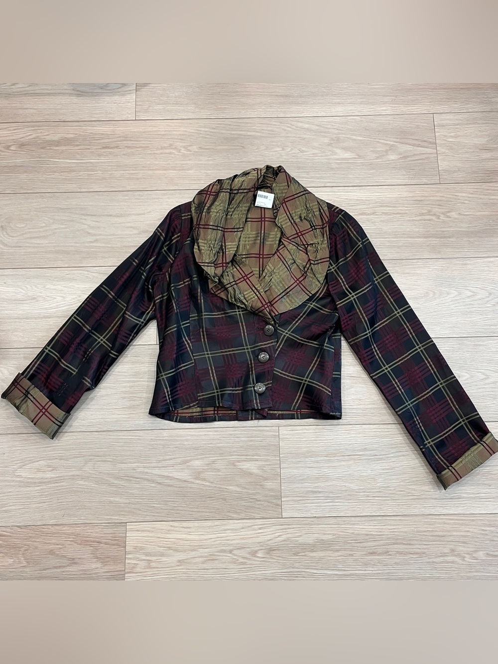 Linda Lundstrom Plaid Cropped Shawl Collar Jacket Made in Canada Size 8
